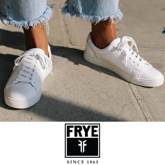 Frye White Leather Lace Low Sneakers in Size 9 - Picture 3 of 9